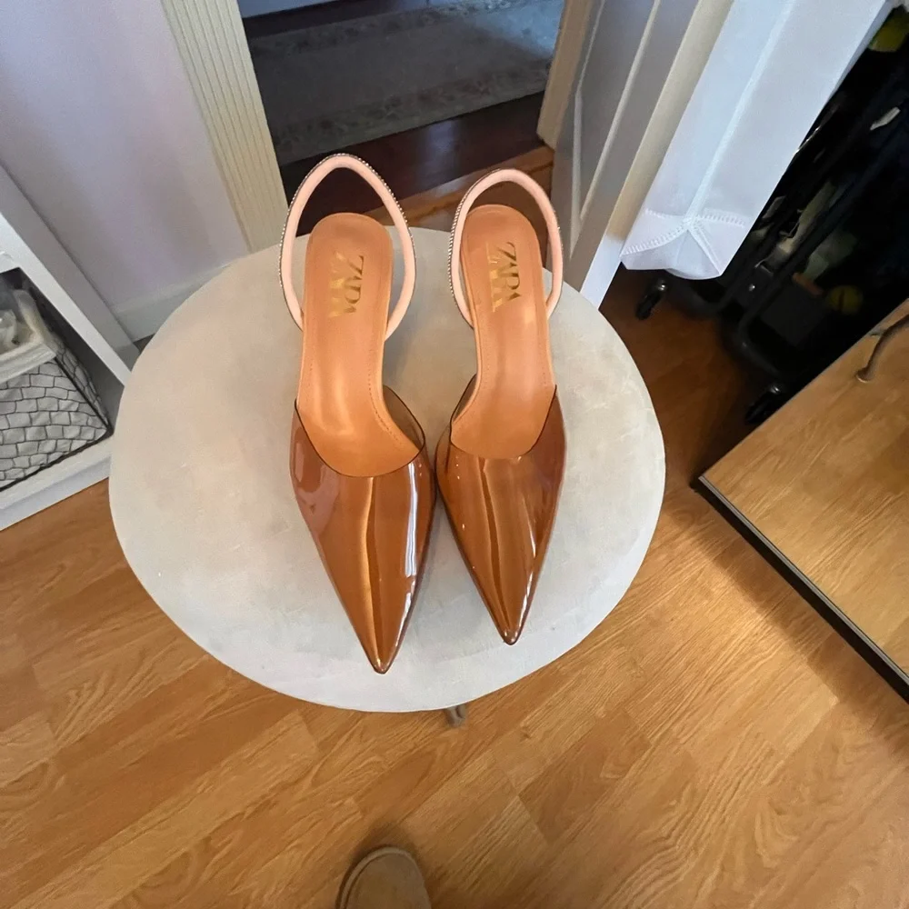 Brown transparent Zara heels with diamond sling back - Picture 2 of 6